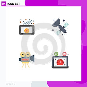 Mobile Interface Flat Icon Set of 4 Pictograms of marketing, movi, social network, satellite, education