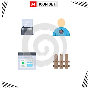 Mobile Interface Flat Icon Set of 4 Pictograms of computer, database, imac, friend, page photo