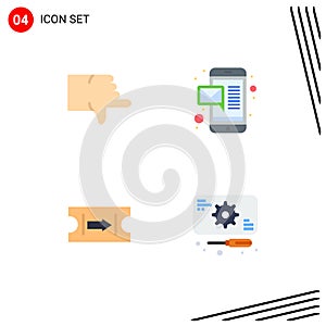 Mobile Interface Flat Icon Set of 4 Pictograms of dislike, journey, vote, mobile, recuperation photo