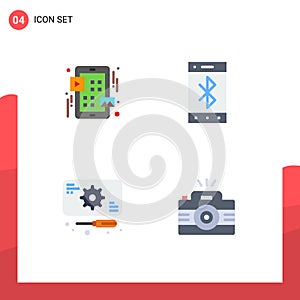 Mobile Interface Flat Icon Set of 4 Pictograms of grid, recuperation, play, mobile, service photo