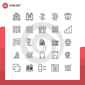 Mobile Interface Line Set of 25 Pictograms of business, education, explore, juice, weather
