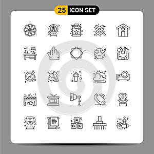 Mobile Interface Line Set of 25 Pictograms of construction, keyboard, disease, down, star
