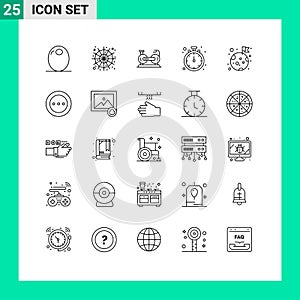 Mobile Interface Line Set of 25 Pictograms of flag, timer, bicycle, watch, fittness