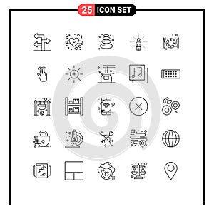 Mobile Interface Line Set of 25 Pictograms of gestures, hotel, stone, food, perception