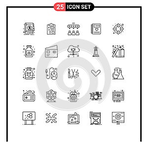 Mobile Interface Line Set of 25 Pictograms of lifesaver, wedding, group, heart, notebook