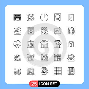 Mobile Interface Line Set of 25 Pictograms of report, page, wedding, data, tumbler