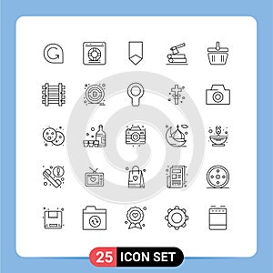 Mobile Interface Line Set of 25 Pictograms of wood, log, service, ax, medal