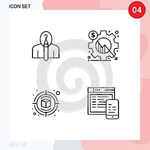 Mobile Interface Line Set of 4 Pictograms of anonymous, setting, authorship, business, creative