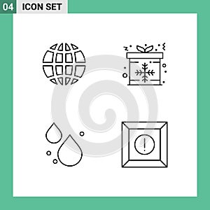Mobile Interface Line Set of 4 Pictograms of earth, droop, internet, christmas, box