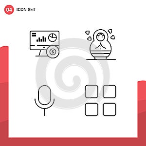 Mobile Interface Line Set of 4 Pictograms of monitor, basic, investment, children, calc photo