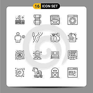 Mobile Interface Outline Set of 16 Pictograms of road, energy, newsletter, electricity, avatar