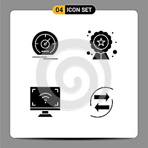 Mobile Interface Solid Glyph Set of 4 Pictograms of gauge, electronics, speed, seo, screen