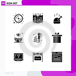 Mobile Interface Solid Glyph Set of 9 Pictograms of learning, art, religion, herb, bath photo