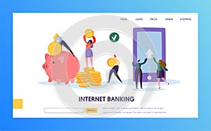 Mobile Internet Banking Payment Transfer Landing Page. Online Cashback Service for Bank Wallet in Smartphone Transaction