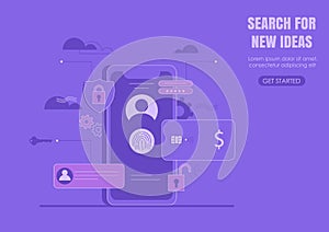 Mobile Internet Secutiry, fingerprint identification, internet security concept.