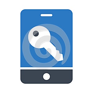 Mobile key glyph color flat vector icon