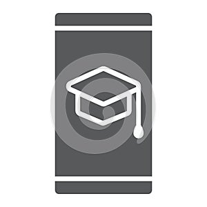 Mobile learning glyph icon, e learning