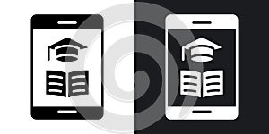 Mobile learning thin line vector icon set