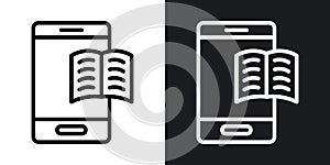 Mobile learning thin line vector icon set