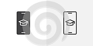 Mobile learning thin line vector icon set