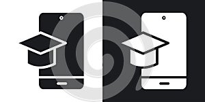 Mobile learning thin line vector icon set