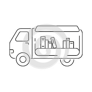 Mobile library line icon. Black simple pictogram of bookmobile or traveling library