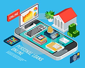 Mobile Loans Isometric Concept