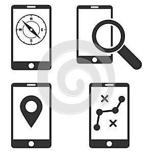 Mobile Location Tools Vector Flat Icon Set
