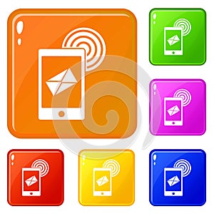 Mobile mail sign icons set vector color