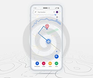 Mobile map GPS navigation app, Smartphone map application and red pinpoint screen, App search map navigation, Technology map city