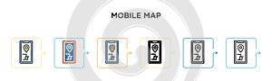 Mobile map vector icon in 6 different modern styles. Black, two colored mobile map icons designed in filled, outline, line and