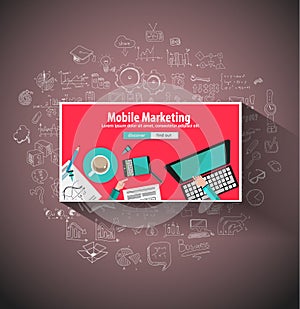 Mobile Marketing concept with Doodle design style