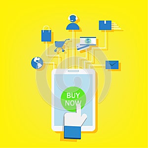 Mobile marketing , e-marketing, e-comerce, online store, app store. Flat design icon