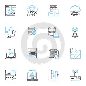 Mobile marketing linear icons set. Personalization, Geotargeting, SMS, App, Push, QR code, Loyalty line vector and