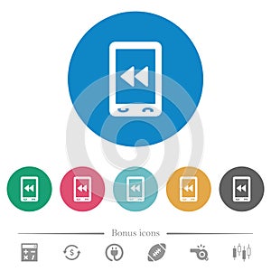 Mobile media fast backward flat round icons