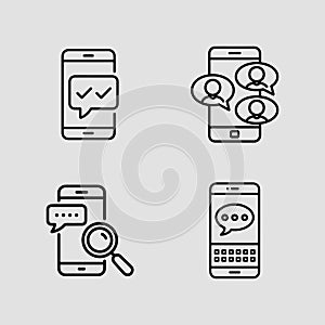 Mobile Messaging Essentials Icons outline icon set. phone messaging alerts communication outline icons