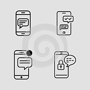 Mobile Messaging Essentials Icons outline icon set. sms chat notification mobile messaging outline icons