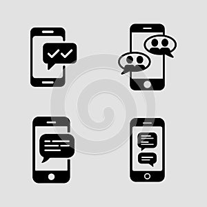 Mobile Messaging Essentials Icons solid icon set. sms chat notification mobile messaging solid icons