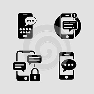 Mobile Messaging Essentials Icons solid icon set. text message inbox mobile conversation solid icons