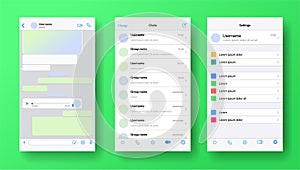 Mobile messenger screen inspired by whatsapp. Whats ap application mockup. Phone chat with voicemail or audio message. Whats App
