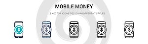 Mobile money icon in filled, thin line, outline and stroke style. Vector illustration of two colored and black mobile money vector