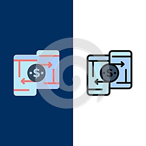 Mobile, Money, Payment, PeerToPeer, Phone  Icons. Flat and Line Filled Icon Set Vector Blue Background