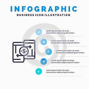 Mobile, Money, Payment, PeerToPeer, Phone Line icon with 5 steps presentation infographics Background