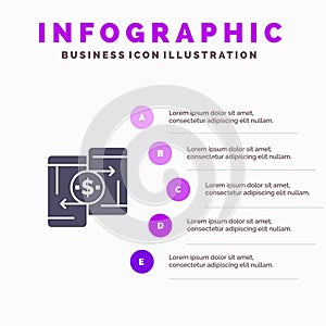 Mobile, Money, Payment, PeerToPeer, Phone Solid Icon Infographics 5 Steps Presentation Background