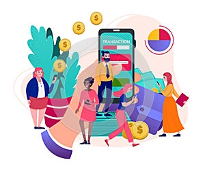 Mobile money payment by smartphone, online finance transaction concept vector illustration. Digital banking pay in