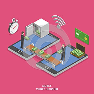 Mobile money transfer flat isometric vector.