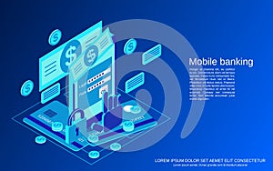 Mobile money transfer, payment, online banking vector concept