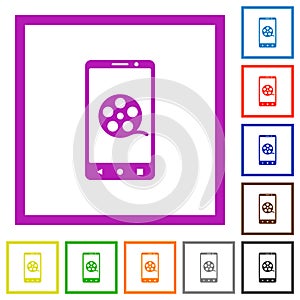 Mobile movie flat framed icons