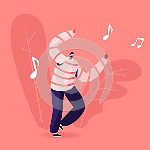 Mobile Music Application Concept. Young Man Dancing Sparetime and Active Lifestyle, Male Character