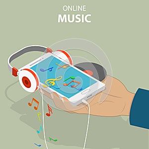 Mobile music isometric flat vector conceptual illustration.
